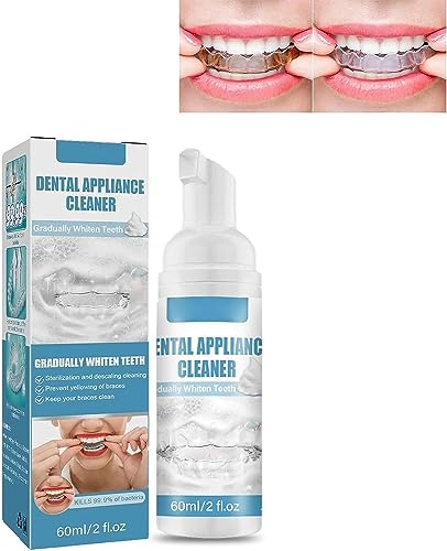 Espuma limpiadora para aparatos orales, dentaduras postizas, protectores nocturnos, retenedores y alineadores, combate el mal aliento, 60 ml (1 unidad)