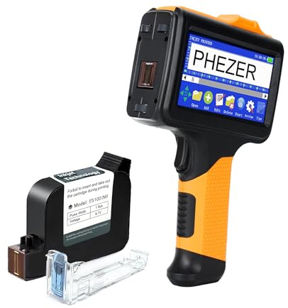 Phezer P19 Handheld Inkjet Printer for Any Surface, Portable 360° All-Round Coding Machine Print Height 2-12.7mm for Date/Time/Barcode/QR Code/Logo, with Cartridge(Anti-Slip Handle, Upgrade Version)