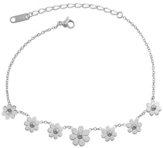 Bracelet De Cheville En Forme De Marguerite Pour Femmes Et Filles, En Titane Et Acier Inoxydable, Chaîne De Pied Réglable, Plaqué Or 18 Carats, Accessoires De Cheville Pour Sandales d'Été (Argent)