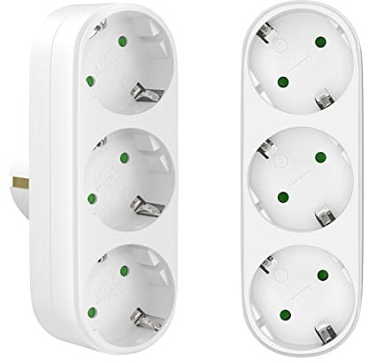 Presa Multipla Confezione da 2, Adattatore Triplo Prese Schuko, Ciabatta Multipresa Spina Piatta Salvaspazio Multipresa Presa Schuko senza Cavo per Ufficio Casa Viaggio (Confezione da 2)