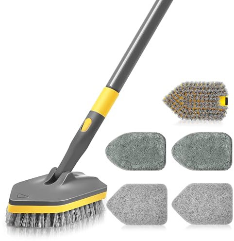 DALIPER Cepillo Limpieza Ducha con Mango Largo 142CM, Cepillo 3 en 1 Extensible para Azulejos y Paredes. Incluye Estropajo con Mango y Cabezal Intercambiable.