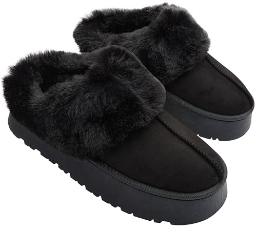 CityComfort Sherpa Lined Slippers for Women Teenagers, Fluffy Slip-On House Shoes with Non Slip Sole - Gifts for Her