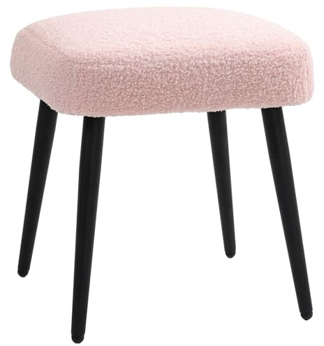 HOMCOM Sitzhocker Hocker quadratisch mit weichem Sitzkissen Stahlbeinen Fußhocker mit Kaschmir-Optik Polsterhocker Ottoman für Schlafzimmer, Wohnzimmer, Rosa