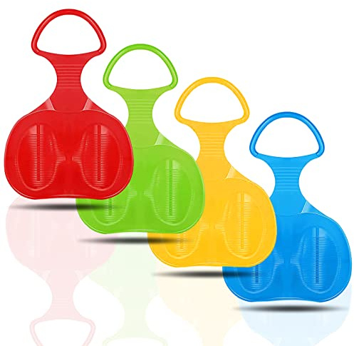 4 Stück Schneeteller Schneerutscher, Dauerhaft Schneeflitzer, Poporutscher Erwachsene Kinder, Schneeflitzer Schlitten Bob mit Handgriff, Anschließbarer Schneerutscher für Kinder Erwachsene (D)