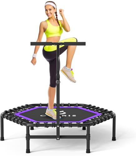 CLORIS 45'' Foldable Fitness Trampoline - Max Load 450lbs, Rebounder with Adjustable Foam Handle Indoor/Outdoor Fitness Body Exercise (45'' Purple)