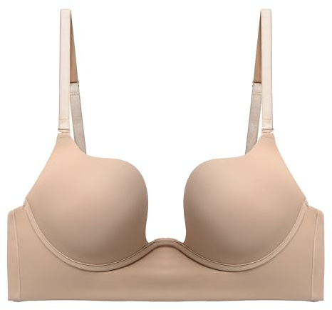 DotVol Multiway Sujetador Push Up Espalda Descubierta Profundo Cuello en U 90D,Beige