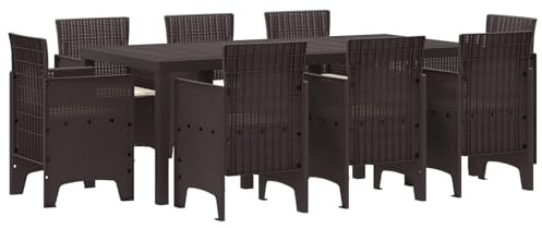 vidaXL Trädgårdsmöbelset 9 pcs Brun Polt rotting, Elegant matgrupp för trädgård och terrass, lätt utemöbler, hållbar för familjesammankomster, minimalistisk stil