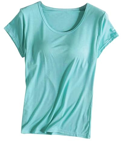 T-Shirt à Manches Courtes Pour Femme Avec Soutien-Gorge IntéGré – Hauts RembourréS Solides Extensibles Et Confortables à Coupe Ample Pour Yoga, AthléTisme, Gym, Sommeil