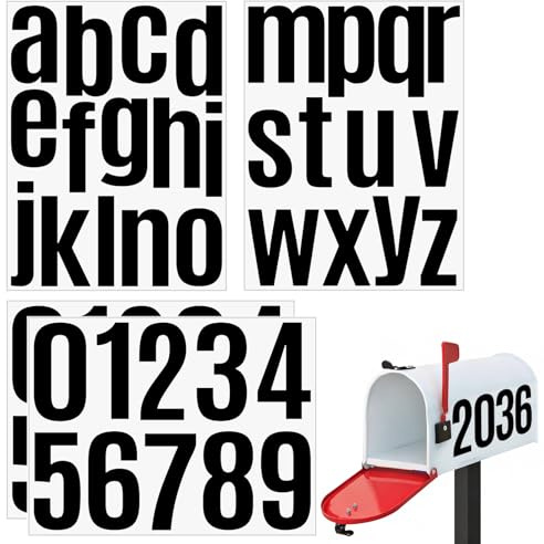 46 PCS Lettres et Chiffres Autocollants,Lettre Autocollantes,Lettres Adhesives,Adhésives Grand Format,Lettres Minuscules a-o+m-z plus 2 Chiffres 0-9,4 Inch(Noir)