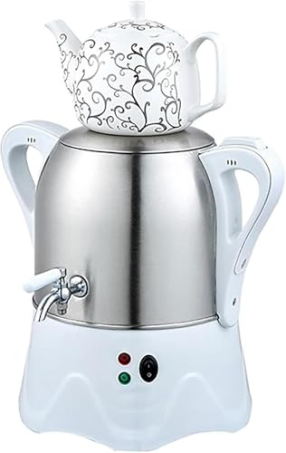 Elektrisk turkisk tebryggare, elektrisk turkisk samovar med funktion för att hålla värmen, 3 l tekanna i rostfritt stål och 1 l keramisk tekanna, för kaffe, doftande te, turkiskt te