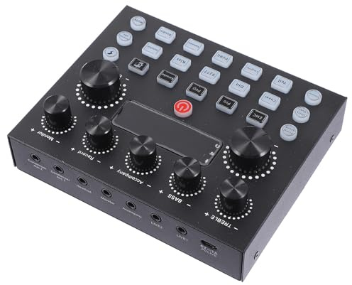 UKCOCO Scheda Audio Esterna Effetti Luce Led, Mixer Dj Doppio Microfono per Live Streaming su Cellulare e Pc, Attrezzatura Podcast Cambio Voce per Adulti, Avvio Rapido e Riparazione Tono