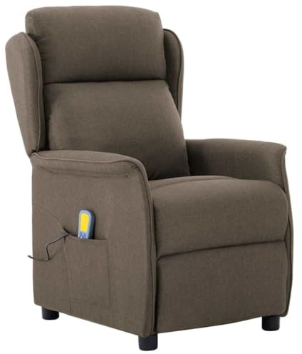 LoogCape Fauteuil de massage taupe avec coussin, 93,5 x 67,5 x 101,5 cm, housse en tissu, massage à 6 points avec chauffage, fonctionnement USB pour salon, confort ergonomique