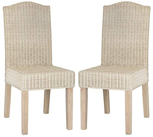 SAFAVIEH Home Collection – Odette White Washed Wicker Dining Chair, Set of 2, Modern Coastal Design with Solid Wood Legs (SEA8015D-SET2)