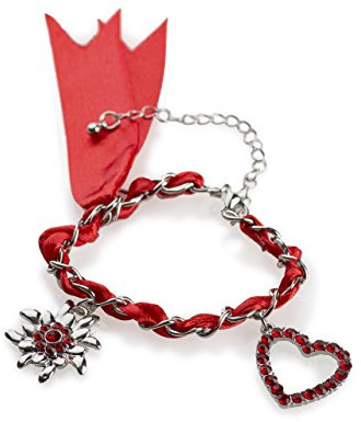 Armband oktoberfest svans - med hjärta och dyrbar charm-hänge - armband för dirndl och läderbyxor e metall, colore: Röd, cod. Armband Wiesn-Schweif