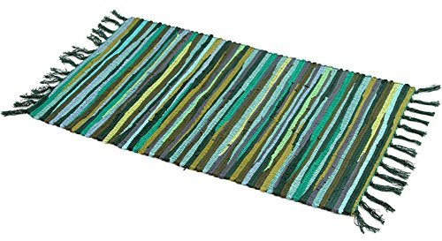 Zeafeel Chindi Rag Rug, Machine Washable Cotton Reversible Rag Rug Hand Woven Multi Color Striped Area Rug Floor Rugs for Bedroom, Living Room, Kitchen and Laundry Room (28'' x 47, Green)