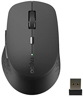 Rapoo M300 Silent kabellose Maus wireless Mouse 1600 DPI Sensor 9 Monate Batterielaufzeit leise Tasten ergonomisch für Rechtshänder PC & Mac - dunkelgrau, Kompakt