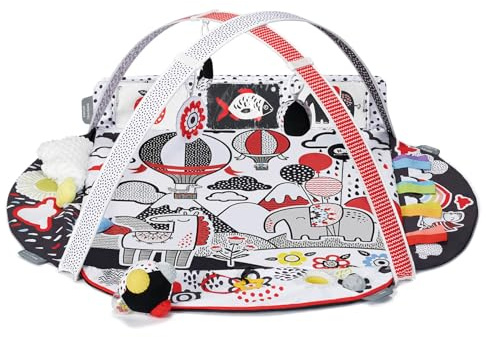 Kinderkraft Spielmatte 4SMART, Kontrastreiche sensorische, Lernmatte, Erlebnismatte, Krabbeldecke, Spieldecke, Verstellbare Spielbügel, mit Ball Spielsachen, von Geburt, Mehrfarbig