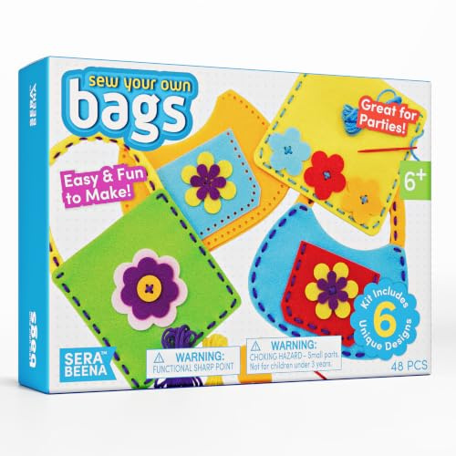 Serabeena Sewing Kit for Kids - Sew Your Own Felt Bags with Handles | Beginner Craft Kit Ages 6-8 | 6 Screen-Free No-Mess DIY Sewing Projects & Accessories