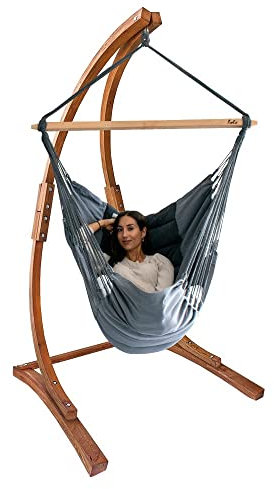 Lola Mammut Hängesesselgestell aus Lärchenholz FSC max. 130 kg belastbar wetterfest mit Luxus Hängesessel Panorama Chair Deluxe Negro