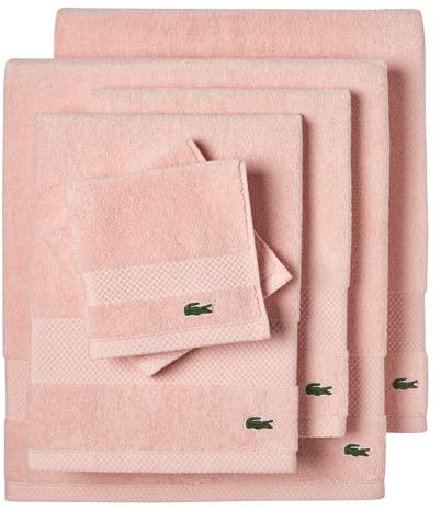 Lacoste Heritage Supima 6 Piece Cotton Towel Set with 2 Bath Towels, 2 Hand Towels, 2 Washcloths, Light Pink