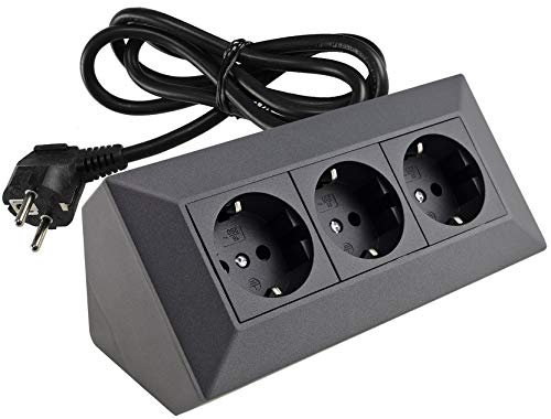 ChiliTec Ciabatta elettrica angolare a 3 prese, con cavo da 1,5 m, per cucina, ufficio, montaggio a incasso, colore: antracite