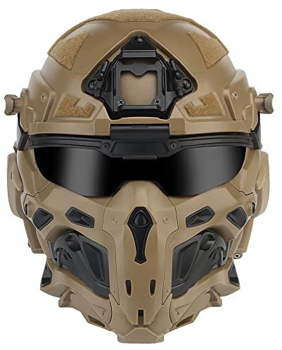 ACEXIER Casco táctico Airsoft con Auriculares Integrados, antivaho, Casco de Asalto, máscara extraíble, Equipo de Paintball, Airsoft, Casco de protección (Tan)