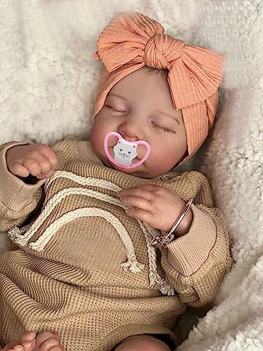 MineeQu 19 tums rotade ögonfransar målat hår återfödd babydocka tillverkad i silikon Vinyl Helkropp Anatomiskt korrekt Realistiska sovande nyfödda dockor ser riktiga ut, må Gud välsigne dig
