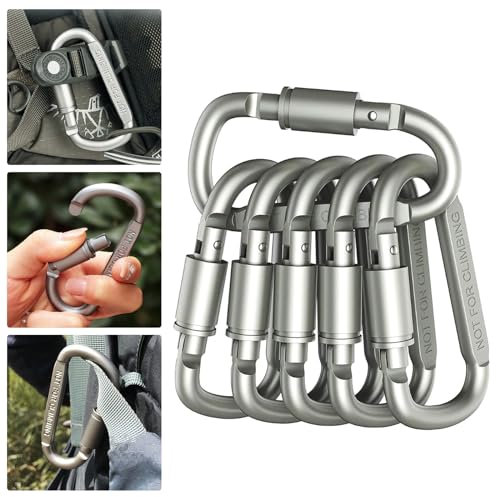 Karabinerhaken Karabiner Klettern Klein Mini Schlüsselanhänger Carabiner Hundeleine Schlüssel Edelstahl Schwarz mit Schraubverschluss, 6 Stück