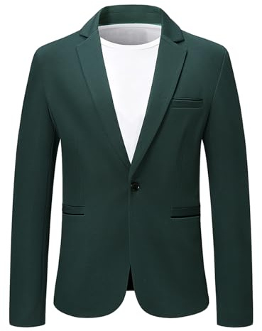 YOUTHUP Herrjacka Slim Fit Blazer 1 knapp enkelknäppt formell affärsdräkt, Grön, XXL