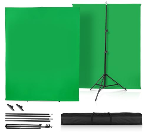 Greenscreen bakgrund med stativ, Heorryn 2 x 1,5 m fotografi bakgrund stativsats med grön skärm Chromakey för fotoshoot stream gaming foto videoinspelning