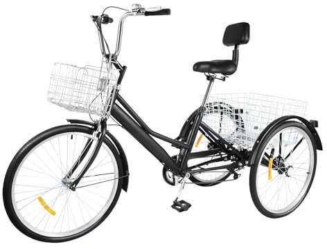 Owneed 24 Zoll Dreirad für Erwachsene, 7 Gang Fahrrad Outdoor-, 3-Rad Erwachsene Dreirad mit Einkaufskorb und Rückenlehne, Senioren