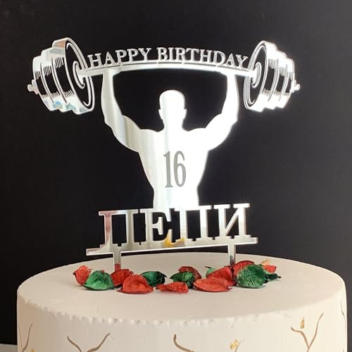 Personalised Bodybuilder Cake Topper for Boys and Men, Custom Name and Age, Strong Man, Custom Weight Lifting Cake Topper, Fitness Lover's, Gym Bodybuilding, Muscle Man Silhouette, Happy Birthday