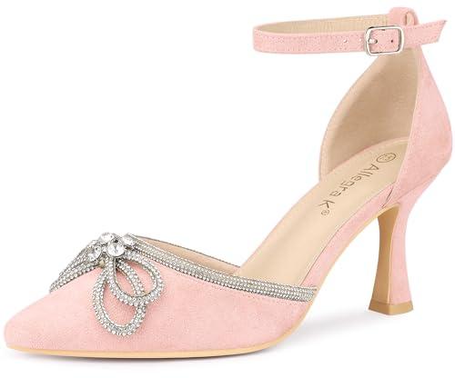 Allegra K Women's Rhinestones Bow Ankle Strap Stiletto Heel Pumps Pink 7 UK/Label Size 9 US