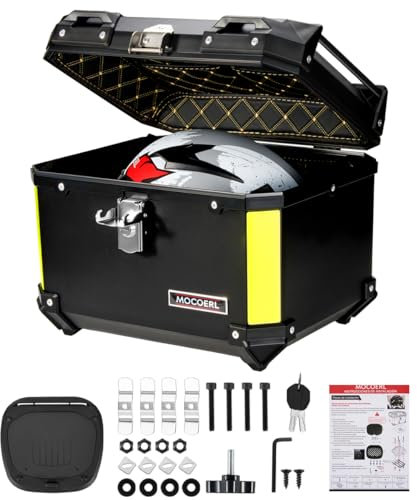 MOCOERL Bauletto per moto, colore nero, grande capacità, 45 l, impermeabile, in plastica ABS, per bagagli, per moto, boxe, supporto universale di fissaggio