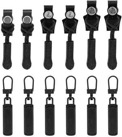 12uds Kit de Reparación de Cremalleras, Cremallera de Fácil Reemplazo Deslizador de Cremallera Universal con Cordón Cremallera Tirador Cremallera de Gancho Fino para Bolsos Ropa (3 Tamaños)