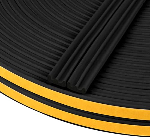 Flintronic 20 m tätningstejp för dörrar fönster, 9 mm x 4 mm E-profil gummitätning, självhäftande skumband dörrtätning fönster, gummitätning för kollisionsigill ljudisolering (svart)