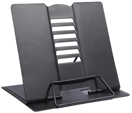 Geoyien Atril estudio, Atril para libros, Atril para estudiar, Estante lectura de metal multifuncional, ángulo ajustable, postura sentada correcta, para oficina, escuela, biblioteca, hogar (Negro)