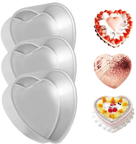 Xweptuy Heart Shaped Cake Pan 3Pcs 6in DIY Aluminum Alloy Cake Tin Easy Demolding Leakproof Anodized Heart Molds for Baking