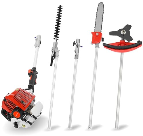 udnzpfuy 52cc 9500 TR/Min Wacker Gas Powered, Trimmer de la haie d'essence, Coupe-Brosse à tronçonneuse, Outil pelouse Multi-1 Edger 5-en-1, Coupe-Gazon, Bordure pour Jardin Cour Rouge