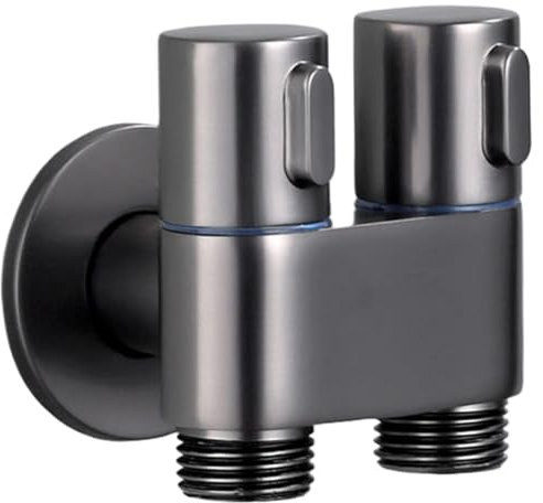 Grifo para inodoro con válvula de control dual de 1 entrada y 2 salidas, rociador de bidé de acero inoxidable, arandela doble para rociador de inodoro, de bidé para limpieza de baño, gri