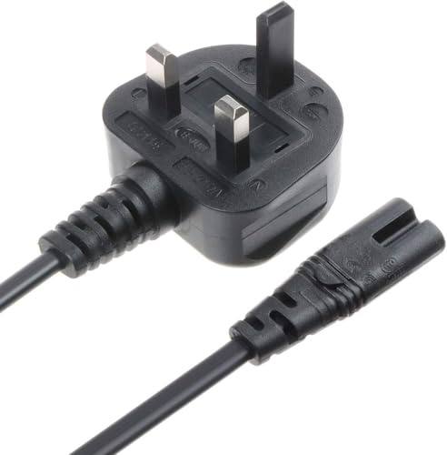 UK 3-Pin Plug to IEC C7 Figure-8 Power Cable Lead | Mains Power Cord for TV, DVD Player, Laptop Chargers, PS5, PS4, Xbox| BS1363 Plug CE Certified Connector |- Black 1meter