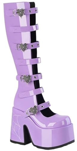 Bottes gothiques Love fluorescentes en cuir laqué avec fond épais creux et plateforme imperméable, violet, 42 1/3 EU