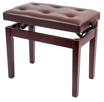 Justerbar pianobänk, pianobänk med vadderad dyna för en person, notbänk, pianopall, rymmer upp till 136 kg, brun, brun - en storlek, brun - en storlek,Brown-One Size