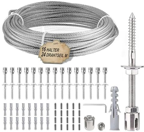 NEWFUN Supporto Per Piante Rampicanti In Acciaio Inox,Sistema Professionale Completo,Include Staffe Da Parete e Cavo Acciaio 3mm Stativi Per Piante Rampicanti,Adatto Per Rose, Uva e Pomodori