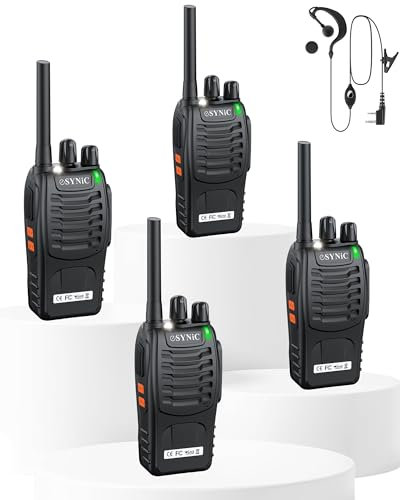 eSynic Walkie-Talkies 4 Stück mit großer Reichweite 2-Wege-Funkgerät mit 4 Original-Ohrstücken mit 16-Kanal-Einzelband für Überlebenstrainings und andere Aktivitäten