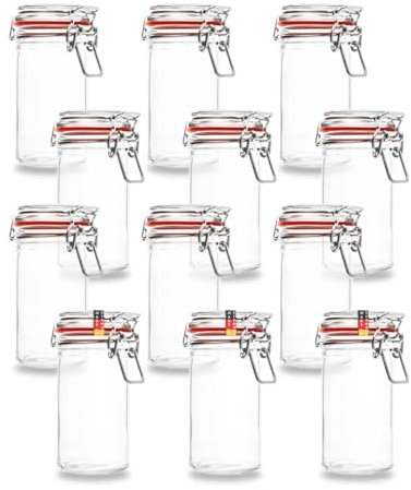 Flaschenbauer - Lot de 12 pots à étrier métallique de 277 ml - Bocal à remplir - Convient comme bocal Mason et verre de fermentation - Pour le rangement - Fabriqué en Allemagne