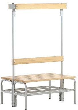 Sypro | Umkleidebank mit Hakenleisten | beidseitig | 6 Haken | 1015 mm | lichtgrau | Schuhrost