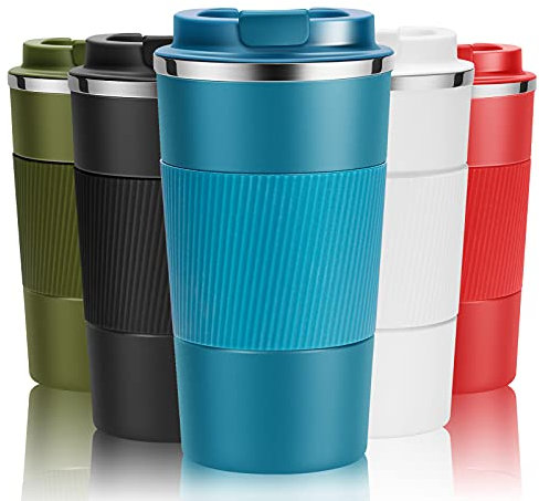 YINJOYI Travel Mug Reusable Coffee Cups Thermal Insulated Vacuum Insulation Stainless Steel Bottle for Hot Cold Drinks (Blue, 380ml)