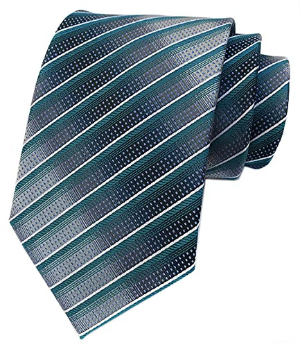 Vizakiss Men Stripe Peacock Green Grey Ties Teal Dance Wedding Necktie Creative Designer Gift for Dad Son