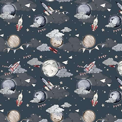 Pingianer måne, rymden, 100 x 160 cm, 100 % bomull, bomullstyg, barn, metervara, hantverk, sömnad, tyg (planet, raet, vimpel, 100 x 160 cm (11,99 €/m))